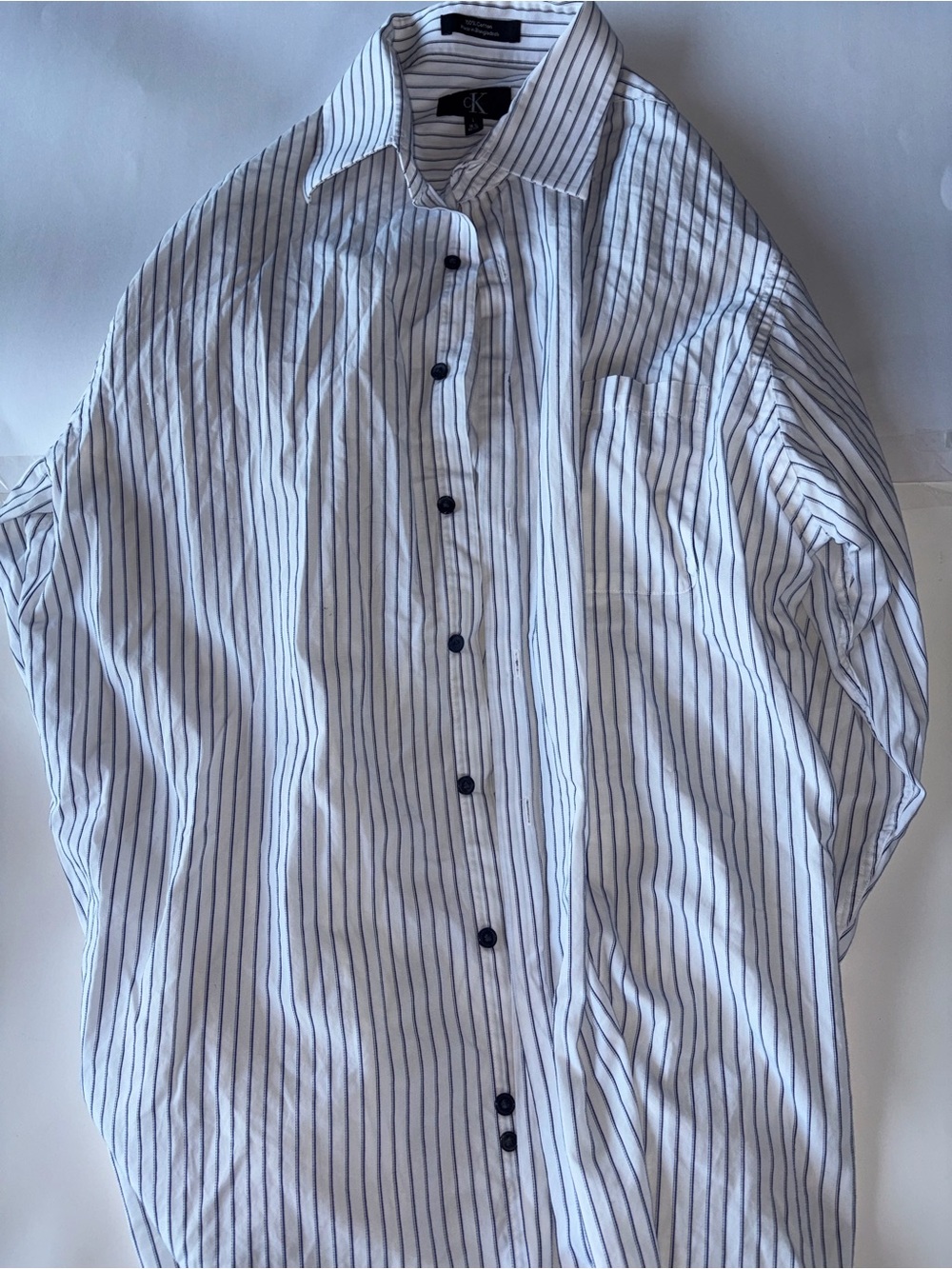 Calvin Klein business casual striped White Dress Shirt with Navy Stripes